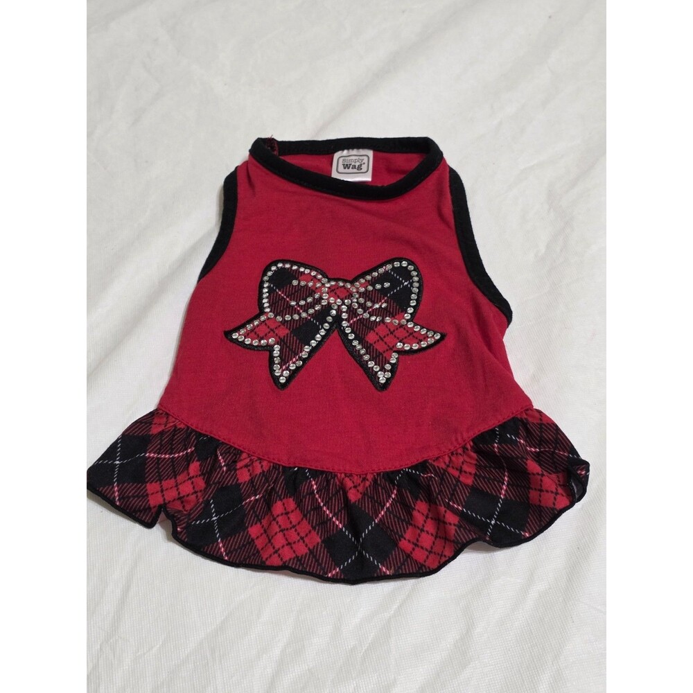 Simply Wag Red, Black, Bling Rhinestone Dog Dress Size Small